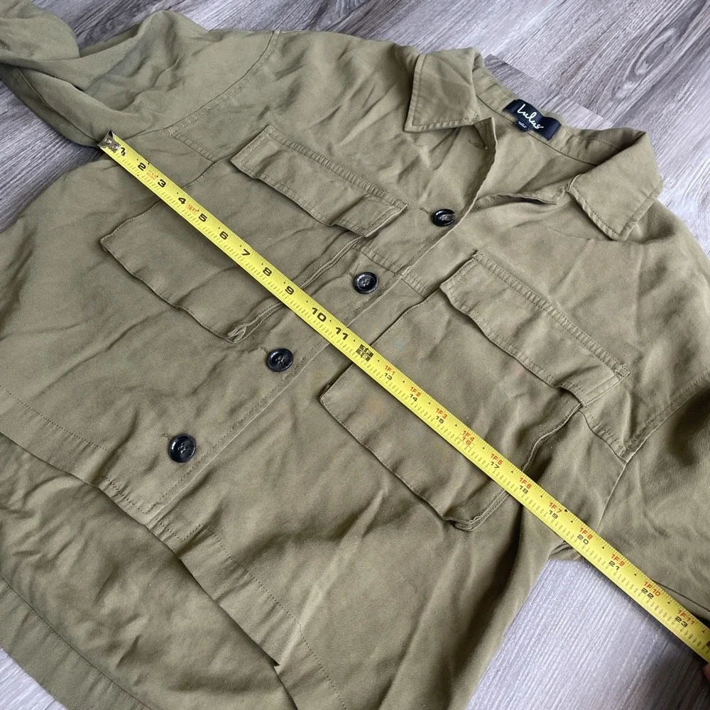 Lulus Cropped Oversized‎ Jacket Olive Green Pockets Full Button Casual Womens L